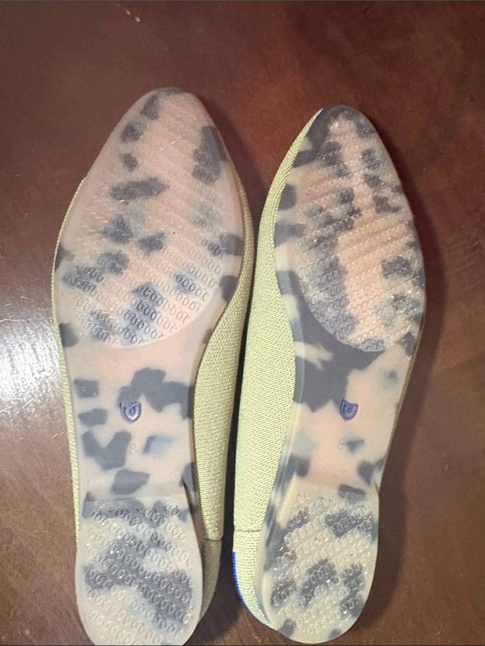 Rothy's Pointed Slip-On Mules in Light Green with Blue Trim - Picture 3 of 3